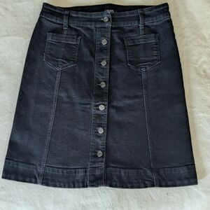 Chaps Black Button-Down Jean Skirt, Size 10